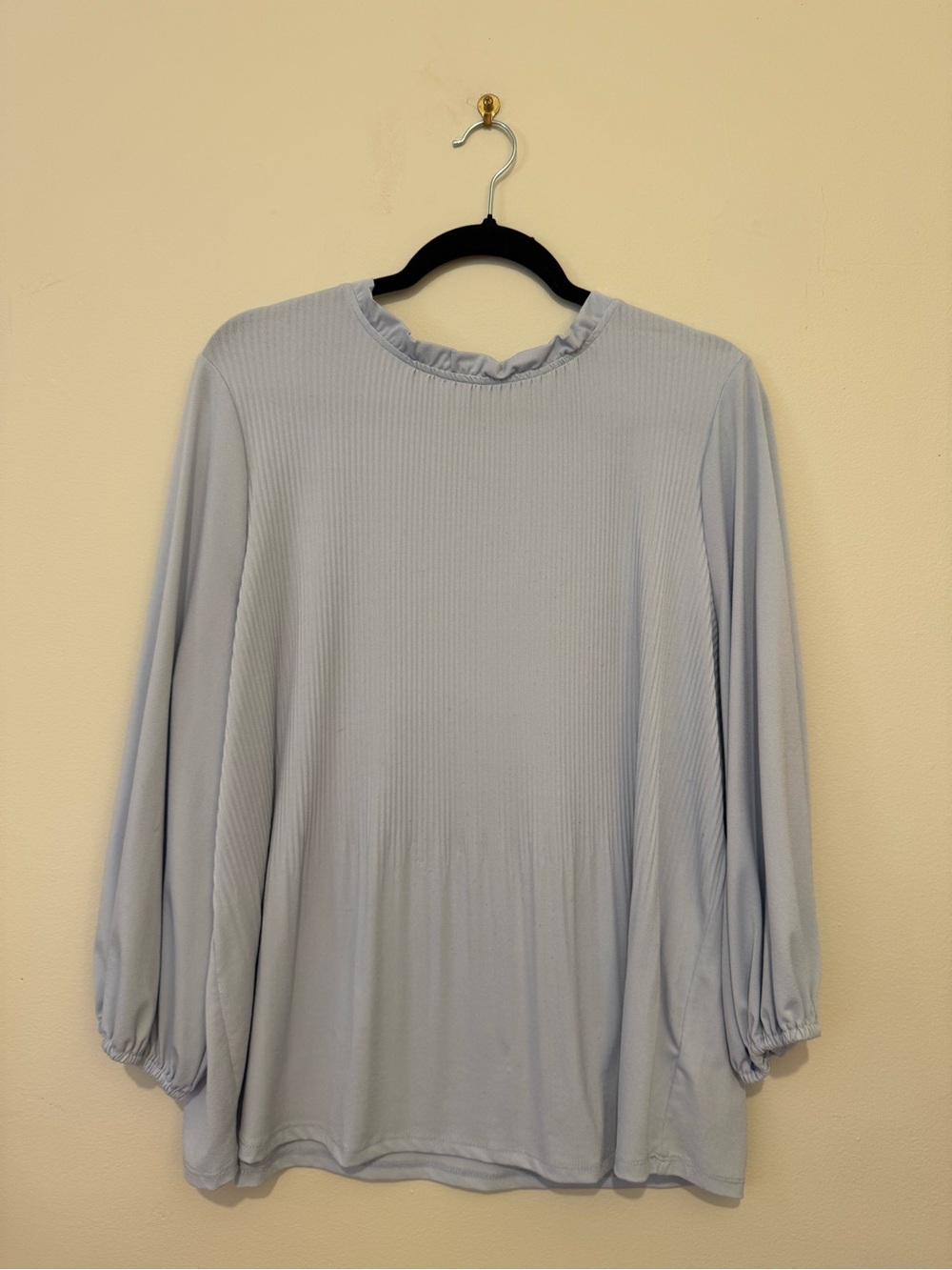 Adrianna Papell Light Blue Long Sleeve Ruffled Neck Blouse